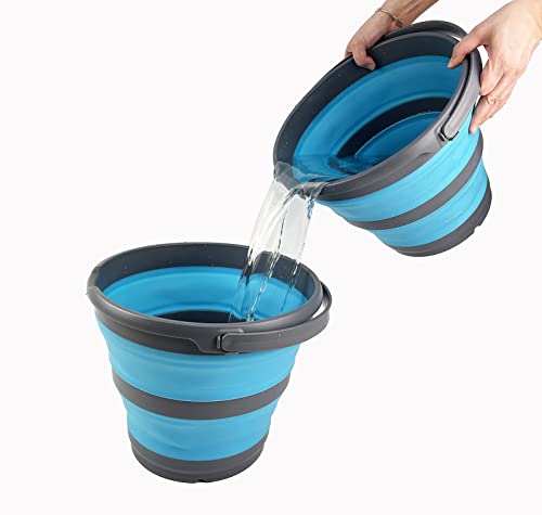 SAMMART 10L (2.6 Gallon) Collapsible Plastic Bucket - Foldable Round Tub - Portable Fishing Water Pail - Space Saving Outdoor Waterpot, Size 33cm Dia
