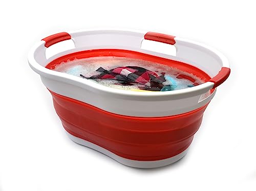 SAMMART Set of 2-36L (9.5 Gallon) Collapsible 3 Handled Plastic Laundry Basket-Foldable Pop Up Storage Container-Portable Washing Tub-Space Saving Basket/Water Capacity 27L/7.1 Gallon