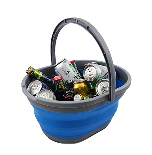 SAMMART Collapsible Plastic Basket with Handle 11L (2.9 Gallon) - Portable Outdoor Picnic Basket/Container - Foldable Basin for Washing Dishes, Camping, Hiking