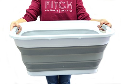 SAMMART Set of 4 Collapsible Plastic Laundry Basket Set - Foldable Pop Up Storage Container/Organizer - Portable Washing Tub - Space Saving Hamper/Basket (4, Grey)