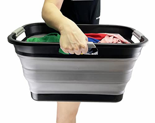 New SAMMART 30L(8 gallon) Collapsible Plastic Laundry Basket - Foldable Pop Up Storage Container/Organizer - Space Saving Hamper/Basket - Water Capacity 24L(6.3 gallon)