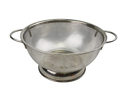 SAMMART 10 inches Perforated Stainless Steel Sheet Colander with Handle - Strainer for Pasta, Noodle and Fruits