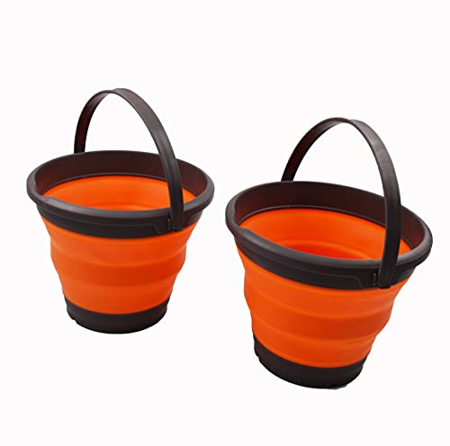 SAMMART Set of 2-5.5L (1.4 gallons) Collapsible Plastic Bucket - Foldable Round Tub with Hanle - Portable Fishing Bucket - Pop Up Saving Outdoor Waterpot.