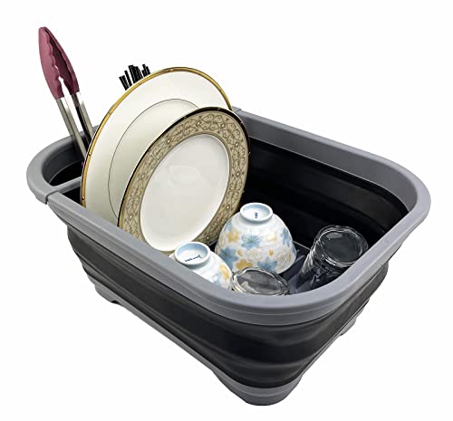 SAMMART 15L (3.96 Gallons) Collapsible Dish Drainer - Foldable Drying Rack - Portable Dinnerware Organizer - Space Saving Kitchen Storage Tray