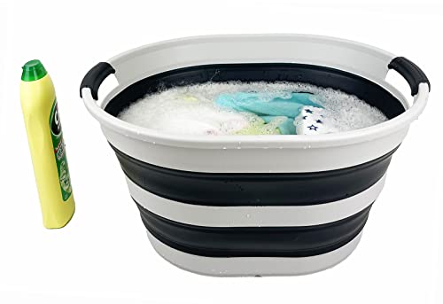 SAMMART 23L (6 Gallons) Collapsible Plastic Laundry Basket - Oval Tub/Basket - Foldable Storage Container/Organizer - Portable Washing Tub