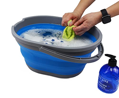 SAMMART Collapsible Plastic Basket with Handle 11L (2.9 Gallon) - Portable Outdoor Picnic Basket/Container - Foldable Basin for Washing Dishes, Camping, Hiking