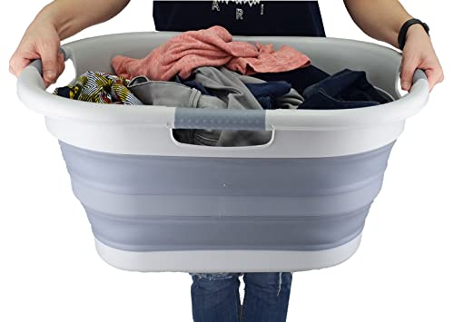 SAMMART 40L (10.5 gallons) Collapsible Plastic Laundry Washing Tub - Foldable Pop Up Laundry Basket/Hamper - Portable Washing Tub - Pop Up Saving