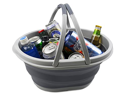 SAMMART Collapsible Basket with Handle 11L (2.9 Gallon) - Portable Outdoor Picnic Basket/Crate - Foldable Storage Container for Dishes Washing, Camping and Home