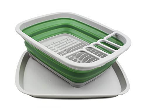 SAMMART 8L (2.11Gallons) Collapsible Dish Drainer with Drainer Board - Foldable Drying Rack Set - Portable Dinnerware Organizer - Space Saving Kitchen Storage Tray