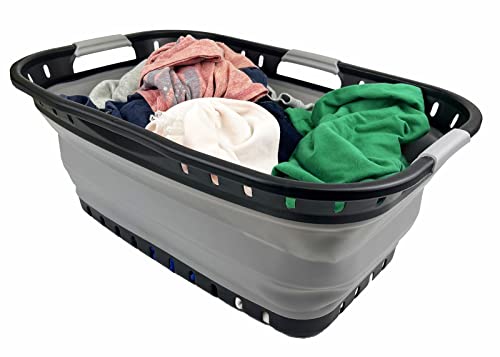 SAMMART 44L (11.6 gallon) Collapsible Plastic Laundry Basket-Foldable Pop Up Storage Container-Portable Washing Tub- pace Saving Hamper, Water Capacity: 35L (9.2 gallon)