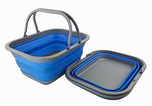 SAMMART 15L (4 gallons) Collapsible Plastic Washing Tub with Handle/Handy Basket - Portable Outdoor Picnic Basket - Foldable Storage Container-Space Saving