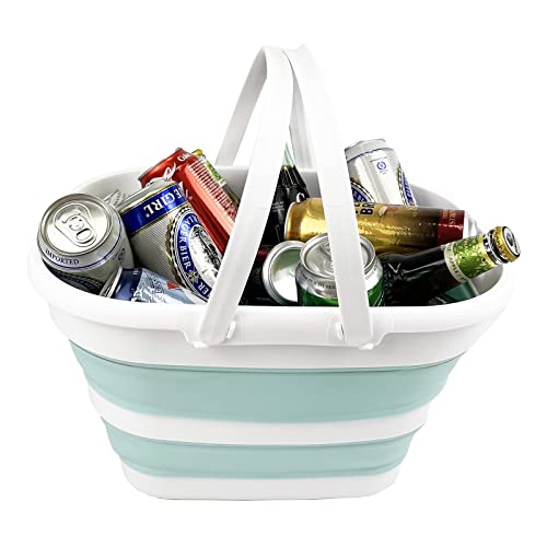 SAMMART 17L (4.5 Gallon) Collapsible Basket with Handle - Portable Outdoor Picnic Basket/Crater - Foldable Shopping Bag - Space Saving Storage Container