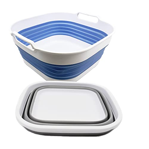 SAMMART 2 pcs Collapsible Tub Set (5.5L (1.4 Gallon) + 10L (2.4 Gallon)) - Dishpan - Foldable Washing Basin - Portable Dish Washing Tub - Space Saving Kitchen Storage Tray
