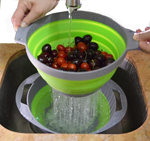 Collapsible TPE/PP Colander & Bowl Set. Foldable Washing Basin - Portable Dish Washing Tub - Space Saving Kitchen Storage Tray