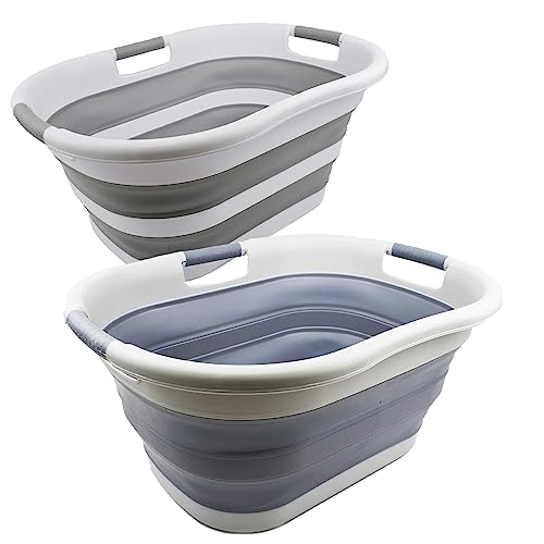 SAMMART 40L (10.5 gallon) Collapsible Plastic Laundry Basket - Foldable Pop Up Storage Container/Organizer - Portable Washing Tub - Space Saving Hamper/Basket