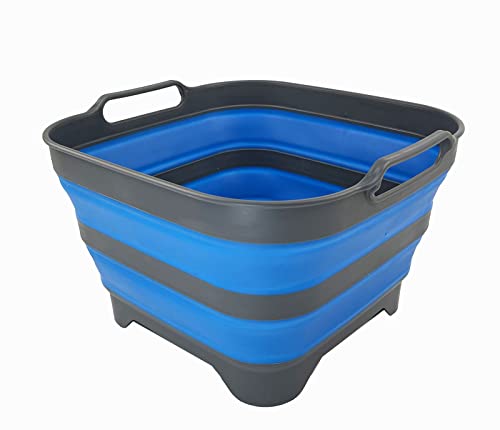 SAMMART 10L (2.6 gallons) Collapsible Plastic Washing Tub with Draining Plug - Foldable Dishpan - Portable Washing Tub/Basin - Pop Up Saving Kitchen Storage