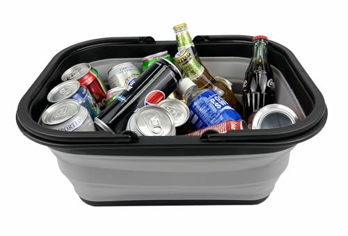 SAMMART 15L (4 gallons) Collapsible Plastic Basket with Handle - Portable Outdoor Picnic Basket/Container - Foldable Shopping Bag - Pop Up Saving Storage