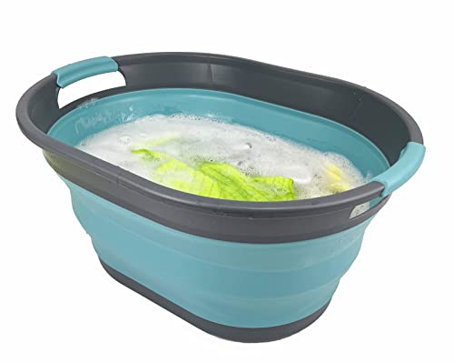 SAMMART 28L (7.4 gallon) Oval Collapsible Plastic Laundry Basket - Foldable Pop Up Storage Container/Organizer - Portable Washing Tub - Space Saving Hamper/Basket