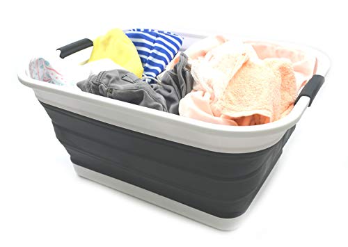 SAMMART Set of 2 Collapsible Plastic Laundry Basket - Foldable Pop Up Storage Container/Organizer - Portable Washing Tub - Space Saving Hamper/Basket