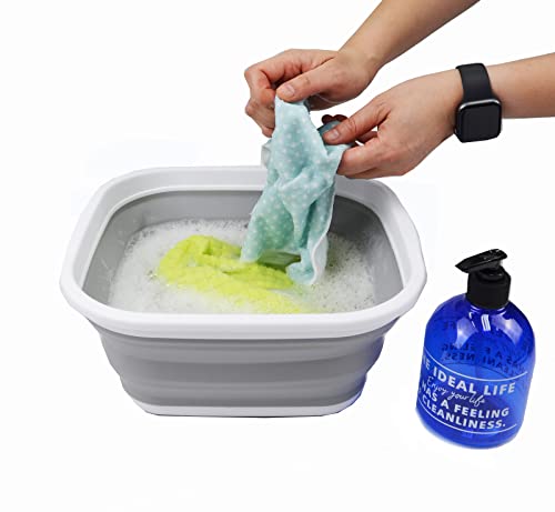 SAMMART 2 pcs Collapsible Tub Set (5.5L (1.4 Gallon) + 10L (2.4 Gallon)) - Dishpan - Foldable Washing Basin - Portable Dish Washing Tub - Space Saving Kitchen Storage Tray