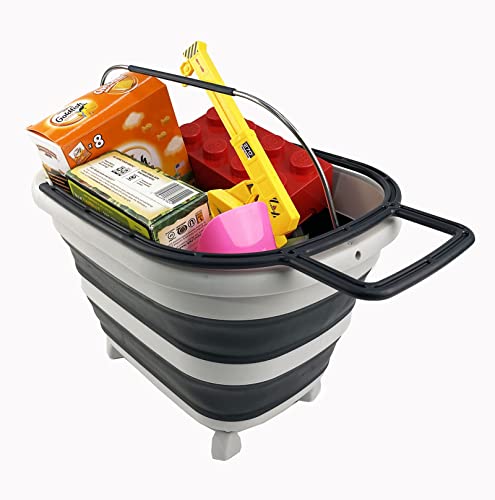 SAMMART 17L (4.5 gallons) Collapsible Plastic Basket with Wheels and Handle-Foldable Pop Up Storage Tub/Organizer with wheels-Portable Washing Tub-pop up Saving