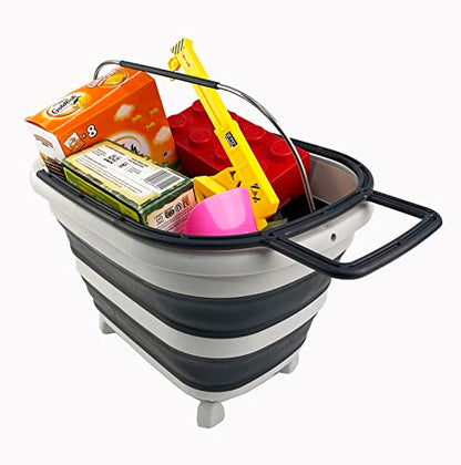 SAMMART 17L (4.5 gallons) Collapsible Plastic Basket with Wheels and Handle-Foldable Pop Up Storage Tub/Organizer with wheels-Portable Washing Tub-pop up Saving