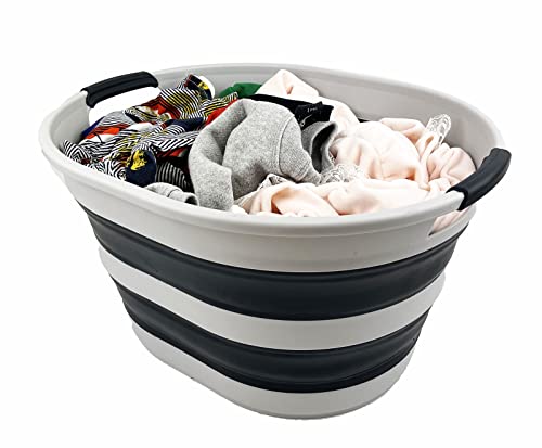 SAMMART 23L (6 Gallons) Collapsible Plastic Laundry Basket - Oval Tub/Basket - Foldable Storage Container/Organizer - Portable Washing Tub