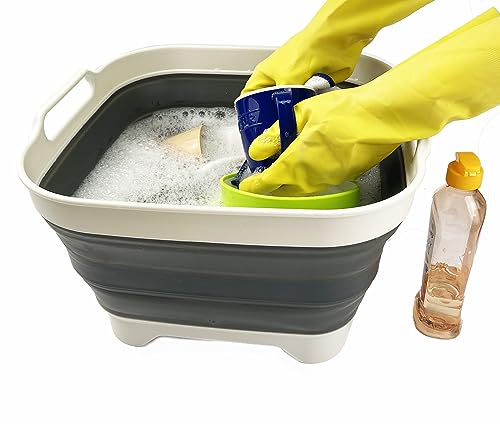 SAMMART 10L (2.6 gallons) Collapsible Plastic Dishpan with Draining Plug - Foldable Washing Tub - Portable Dish Washing Basiin - Pop Up Saving Kitchen Storage