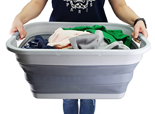 SAMMART 41L (10.8 gallon) Collapsible Plastic Laundry Basket - Foldable Pop Up Storage Container/Organizer - Space Saving Hamper/Basket, Water capacity: 32L(8.4 gallon)