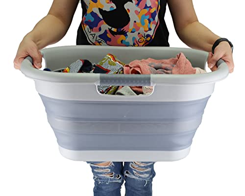 SAMMART 30L (7.9 gallons) Collapsible Plastic Laundry Basket - Foldable Laundry Washing Tub/Container - Portable Laundry Hamper/Organizer - Pop Up Saving