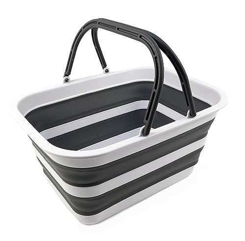 SAMMART 12L (3.1 gallons) Collapsible Plastic Basket - Foldable Washing Tub with Handle - Portable Outdoor Picnic Basket/Shopping Bag - Space Saving