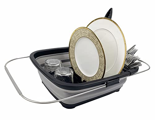SAMMART 8L (2.11Gallons) Expandable Collapsible Dish Drainer - Foldable Drying Rack - Portable Dinnerware Organizer - Space Saving Kitchen Storage Tray