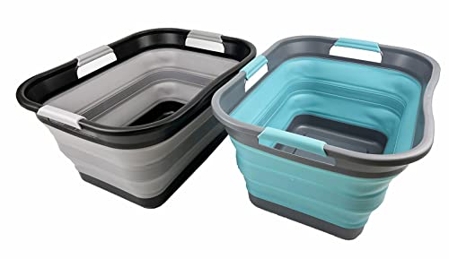 SAMMART 30L(8 gallon) Collapsible Plastic Laundry Basket-Foldable Pop Up Storage Container/Organizer-Portable Washing Tub-Water capacity: 24L(6.3 gallon)