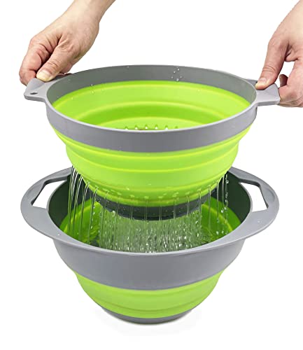 Collapsible TPE/PP Colander & Bowl Set. Foldable Washing Basin - Portable Dish Washing Tub - Space Saving Kitchen Storage Tray