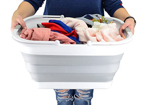 SAMMART 29L (7.6 gallons) Collapsible Plastic Washing Tub with Handle - Portable Outdoor Picnic Basket/Crater/Shopping Bag - Foldable Container/Hamper Space Saving Washtub