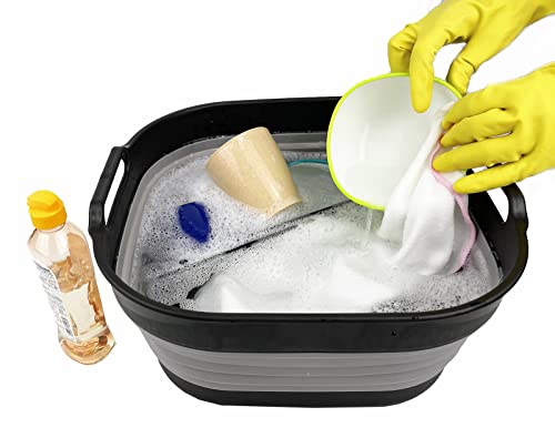 SAMMART 10L (2.64 Gallon) Collapsible Dishpan - Foldable Washing Basin - Portable Dish Washing Tub - Space Saving Kitchen Storage Tray