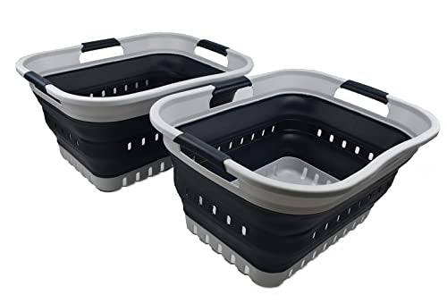 SAMMART 30L (8 gallons) Collapsible Plastic Laundry Basket/Hamper-Foldable Storage Container/Organizer-Space Saving Outdoor Pop Up Saving