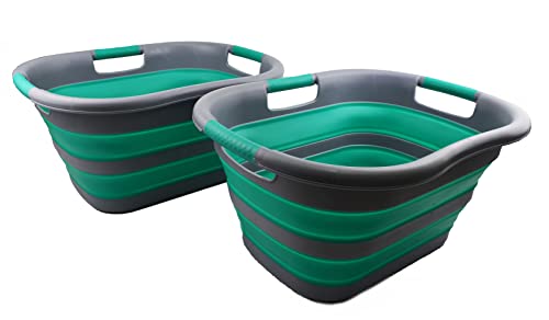 SAMMART 30L (7.9 gallon) Collapsible Plastic Laundry Basket - Foldable Pop Up Storage Container/Organizer - Portable Washing Tub - Space Saving Hamper/Basket