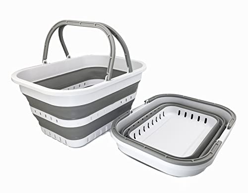 SAMMART 19L (5 Gallon) Collapsible Tub with Handle - Portable Outdoor Picnic Basket/Crater - Foldable Shopping Bag - Space Saving Storage Container