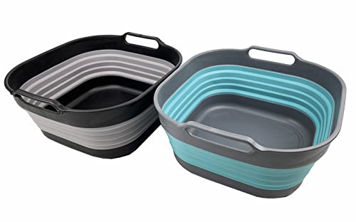 SAMMART 10L (2.64 Gallon) Collapsible Dishpan - Foldable Washing Basin - Portable Dish Washing Tub - Space Saving Kitchen Storage Tray