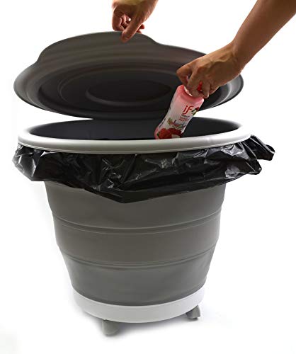 SAMMART 66L(17.4 Gallon) Collapsible Plastic Garbage Bin with Wheels & Removable Lid-Foldable Pop Up Container-Portable Washing Tub-Space Saving,Water Capacity 56L(14.8 Gallon)