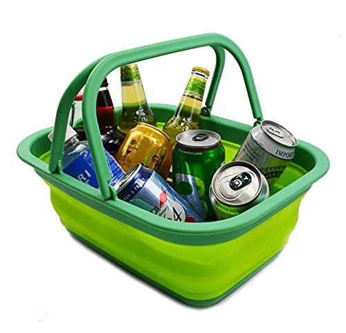 SAMMART 9.2L (2.3 gallons) Collapsible Plastic Tub with Handle - Portable Outdoor Picnic Basket/Crater/Shopping Bag-Foldable Storage Container-Space Saving