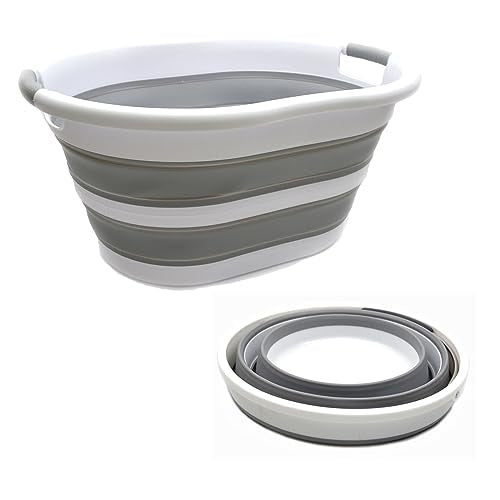 SAMMART 2 pcs Set : 36L (9.5 Gallons) Plastic Collapsible Laundry Basket & 10L (2.64 Gallons) Collapsible Bucket