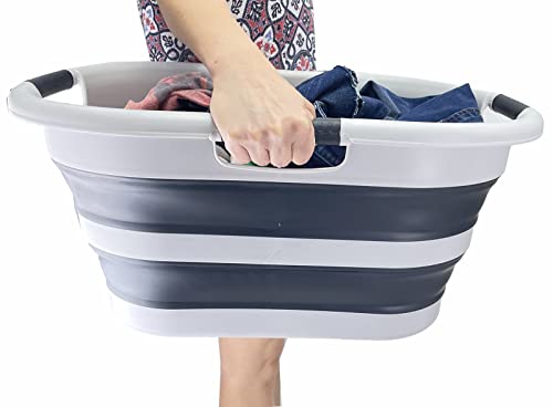 SAMMART 40L (10.5 gallon) Collapsible Plastic Laundry Basket - Foldable Pop Up Storage Container/Organizer - Portable Washing Tub - Space Saving Hamper/Basket