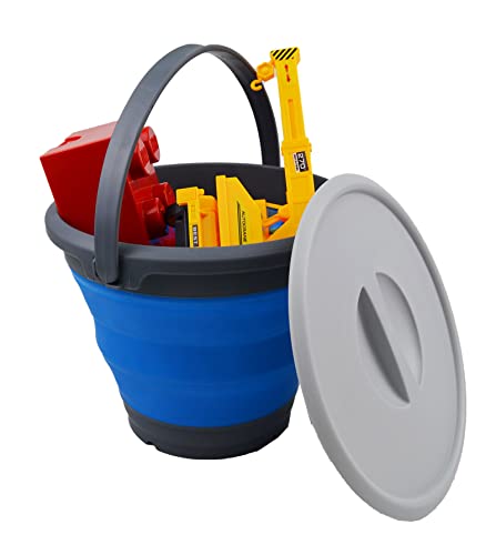 SAMMART 5.5L (1.4 Gallon) Collapsible Plastic Bucket with Lid - Foldable Round Tub with Lid - Portable Fishing Water Pail - Space Saving Outdoor Waterpot.