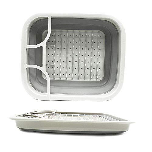 SAMMART Collapsible 7L (1.85 gallons) Plastic Dish Drainer with Draining Board - Foldable Drying Rack with base board - Pop Up Dinnerware Organizer - Space Saving Kitchen Storage Tray