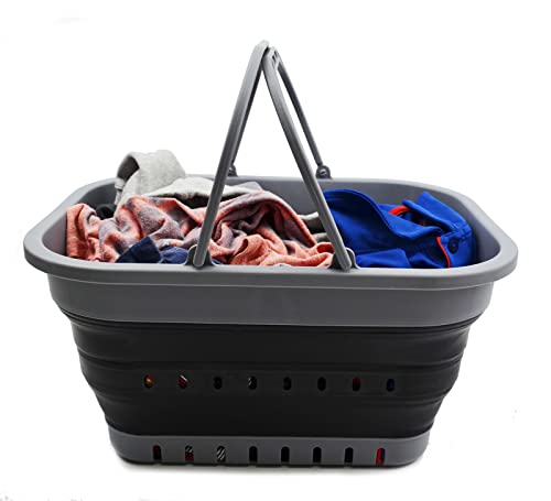 SAMMART 19L (5 Gallon) Collapsible Tub with Handle - Portable Outdoor Picnic Basket/Crater - Foldable Shopping Bag - Space Saving Storage Container