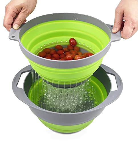 Collapsible TPE/PP Colander & Bowl Set. Foldable Washing Basin - Portable Dish Washing Tub - Space Saving Kitchen Storage Tray