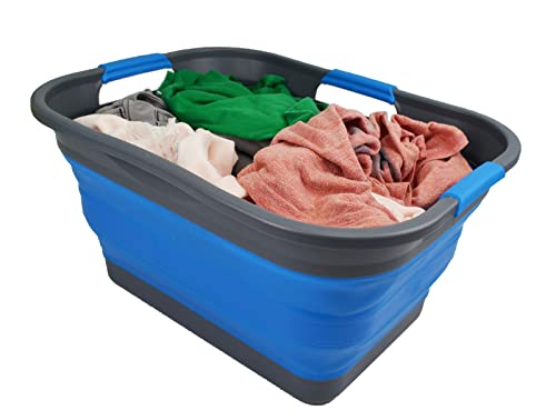 SAMMART 30L(8 gallon) Collapsible Plastic Laundry Basket - Foldable Pop Up Storage Container/Organizer - Portable Washing Tub - Space Saving Hamper/Basket - Water Capacity 24L(6.3 gallon)