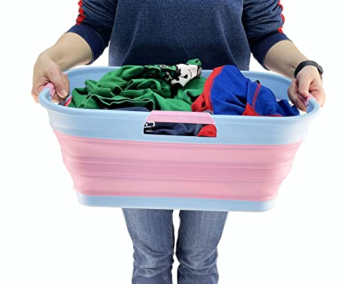 SAMMART 21L (5.5 Galloons) Collapsible Plastic Storge Basket - Foldable Pop Up Storage Container/Organizer - Portable Washing Tub - Space Saving Hamper/Basket